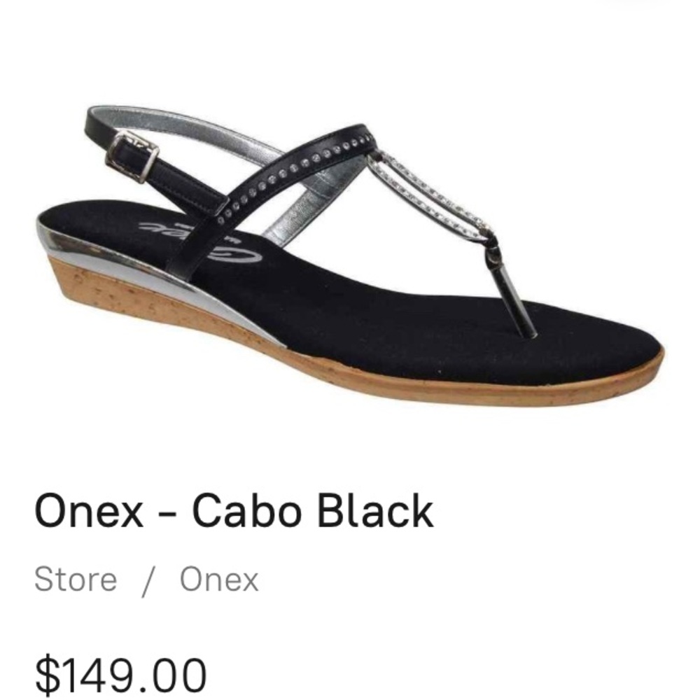 Onex Cabo Black‎ Slingback Thong Sandal with Silver Trim Size 10 NEW